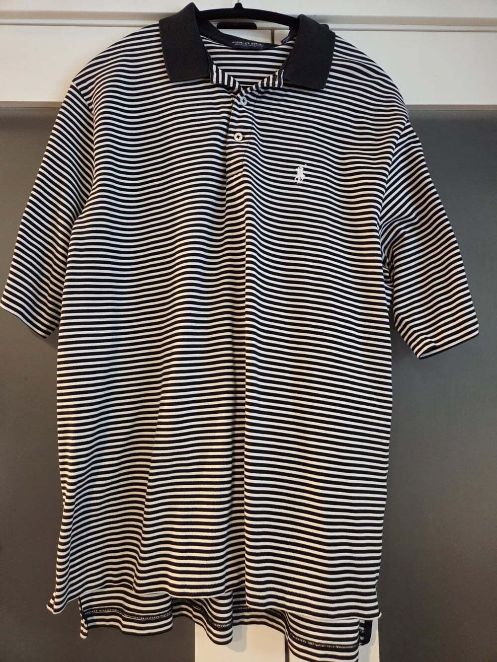 Polo Ralph Lauren Golf Shirt Mens Sz L Black White Striped Pima Cotton